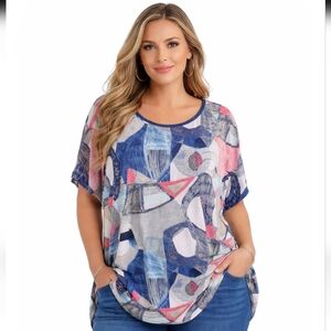 Claire France Short Sleeve Abstract Art Print Top - Plus Size 4X